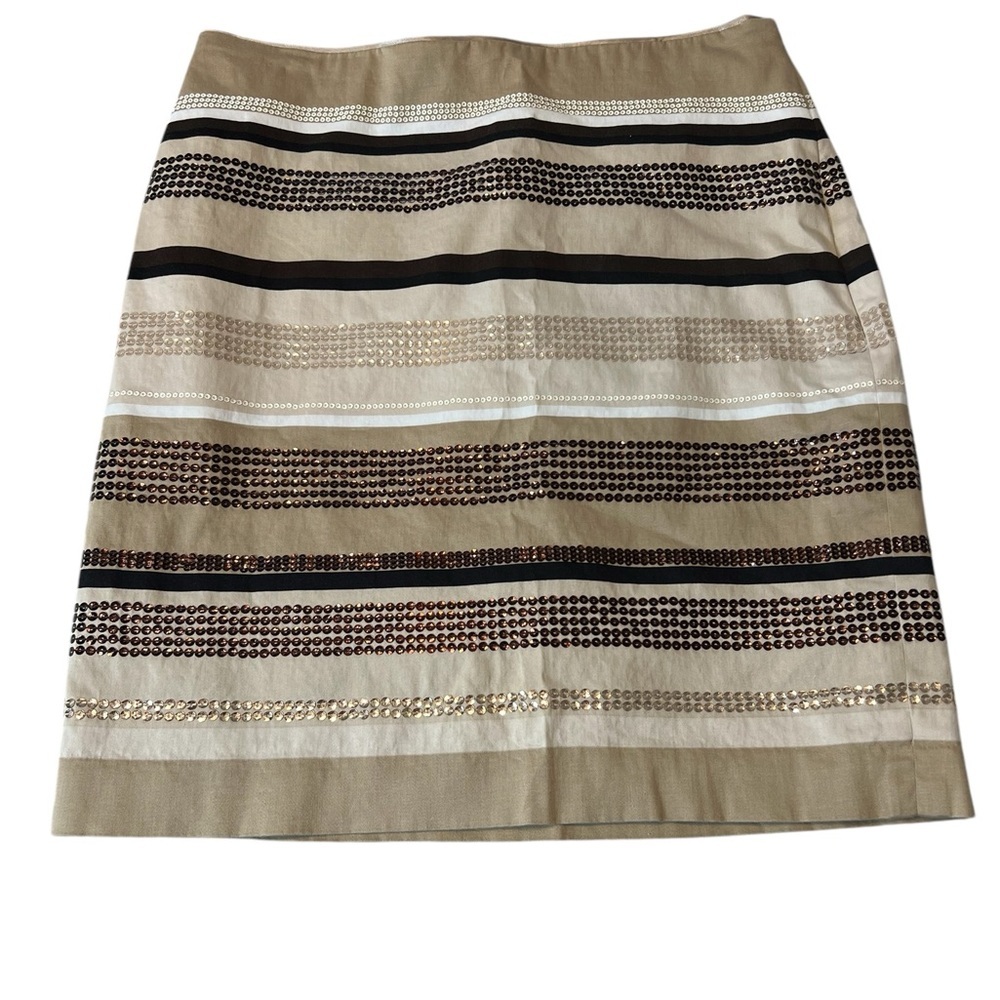 WHBM Beige Striped Pencil Sequin-Embellished Women’s Skirt 4